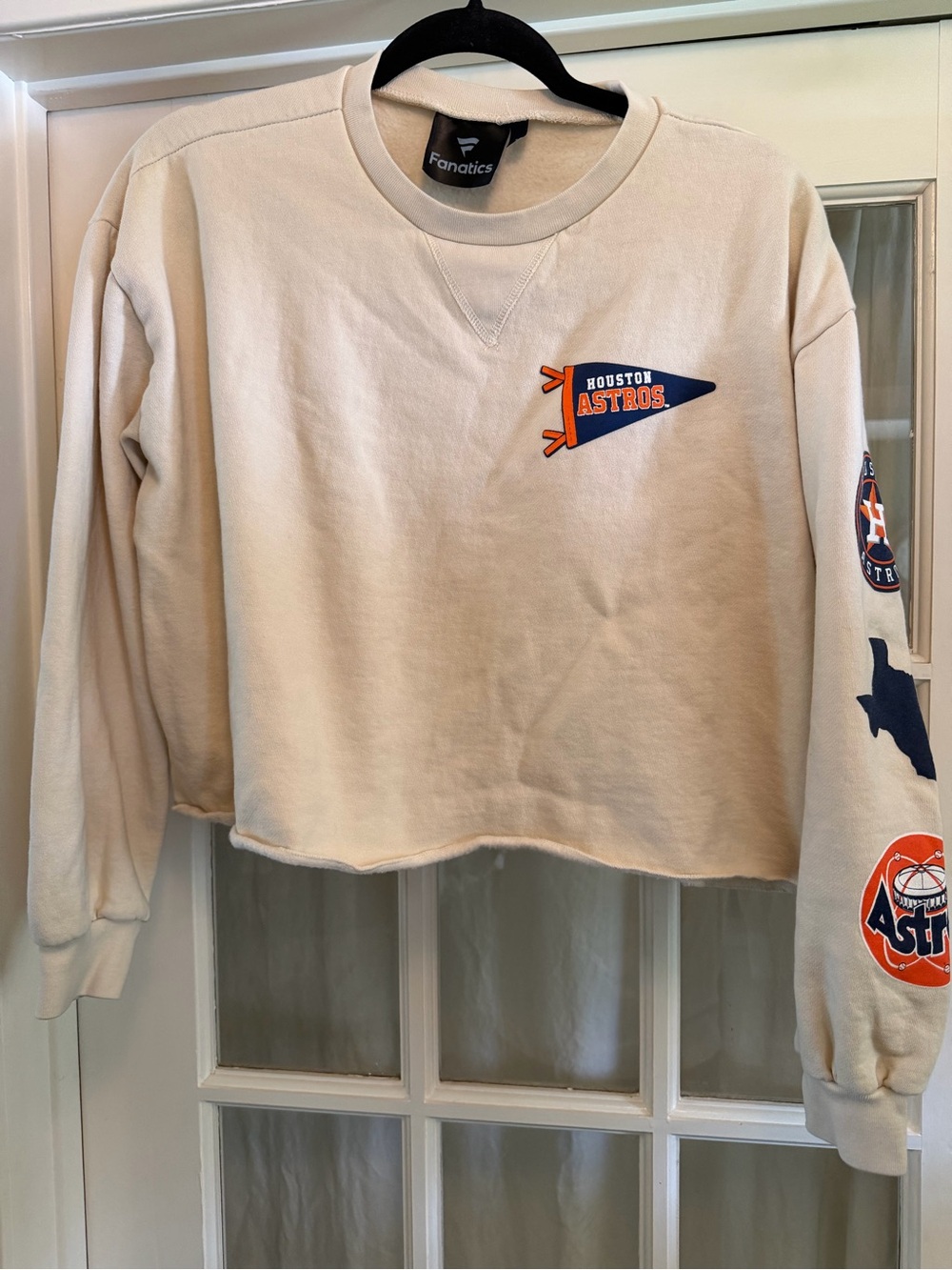 Fanatics Space City Cream Cropped Crewneck Small Sweatshirt with Astros Pennant
